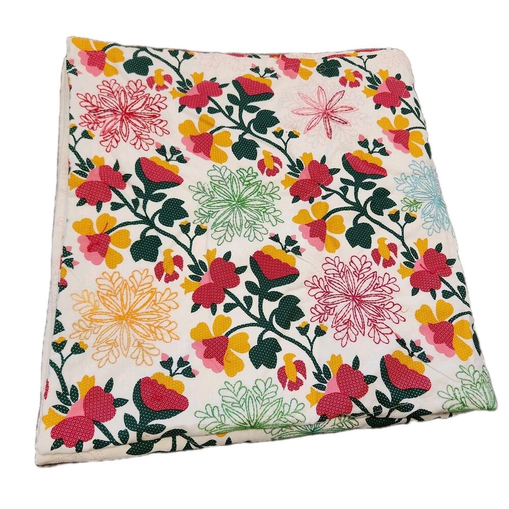 VINTAGE HAND EMBROIDERED & Appliqué Floral Bed Spread Coverlet Queen Colorful!